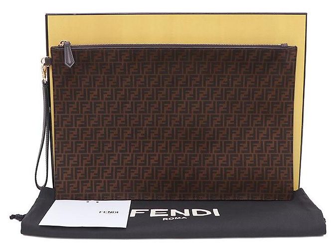 Fendi Clutch con tracolla FF in scamosciato marrone - vista 8
