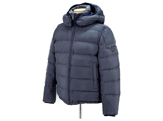 Prada Giacca imbottita con cappuccio e logo Triangle Blu - vista 4