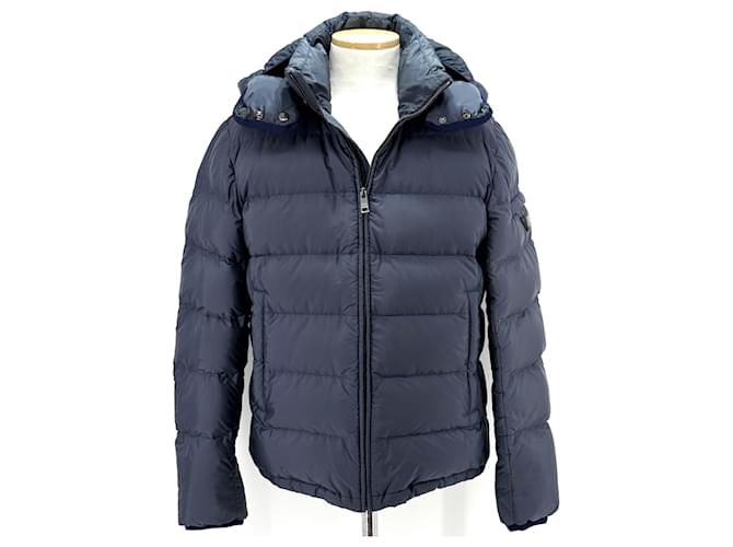 Prada Giacca imbottita con cappuccio e logo Triangle Blu - vista 5