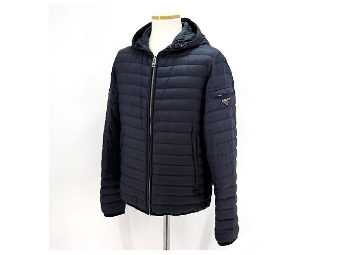Prada Giacca imbottita leggera con cappuccio blu navy da uomo - vista 2