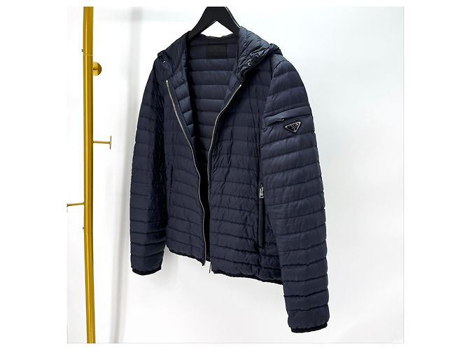 Prada Giacca imbottita leggera con cappuccio blu navy da uomo - vista 3
