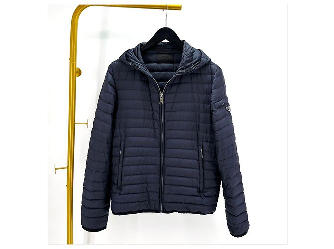 Prada Giacca imbottita leggera con cappuccio blu navy da uomo - vista 4