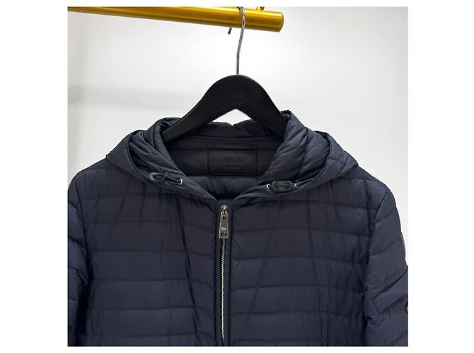 Prada Giacca imbottita leggera con cappuccio blu navy da uomo - vista 7