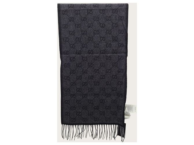 Gucci Sciarpa in lana GG Web Niki Black Charcoal Marrone - vista 3