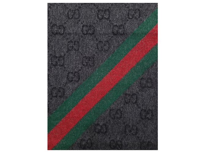 Gucci Sciarpa in lana GG Web Niki Black Charcoal Marrone - vista 4