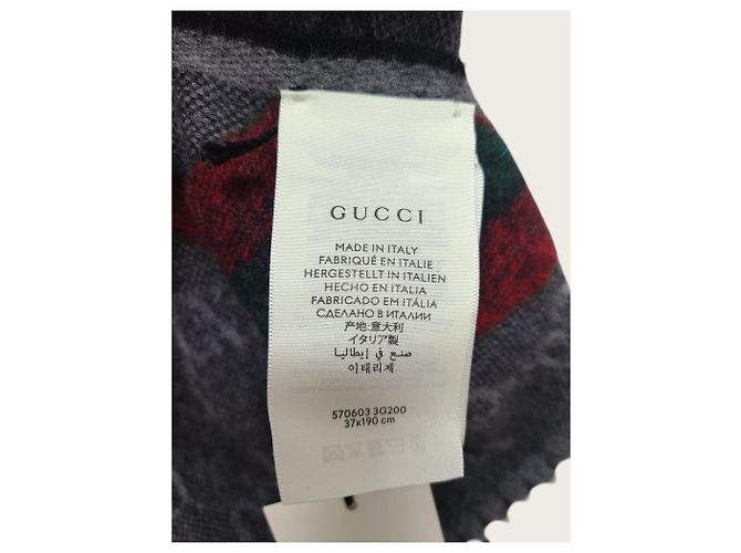 Gucci Sciarpa in lana GG Web Niki Black Charcoal Marrone - vista 5