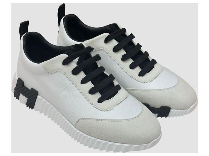 Hermès Bouncing Sneakers Blanc White Leather Black - vue 4