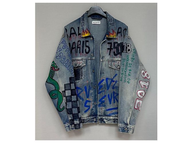 Balenciaga Oversized Indigo Graffiti Denimjacke Mehrfarben - Ansicht 3