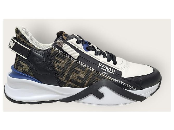 Fendi Sneakers Flow in pelle nera e jacquard FF marrone Nero - vista 2