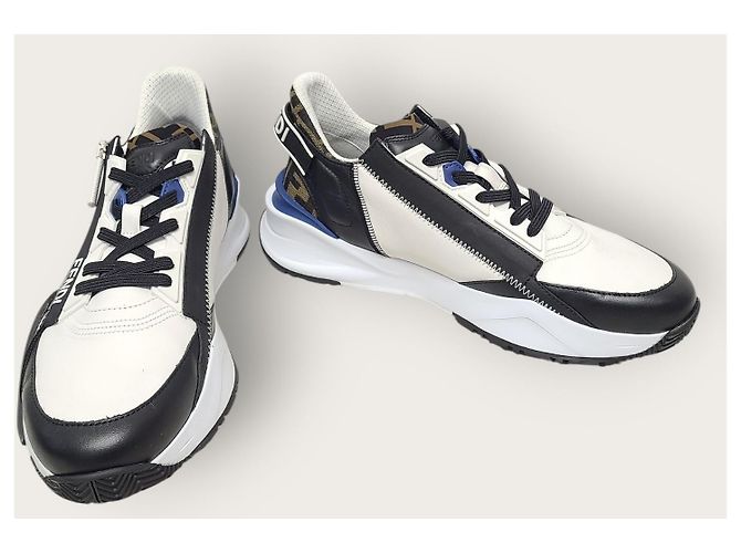 Fendi Sneakers Flow in pelle nera e jacquard FF marrone Nero - vista 4