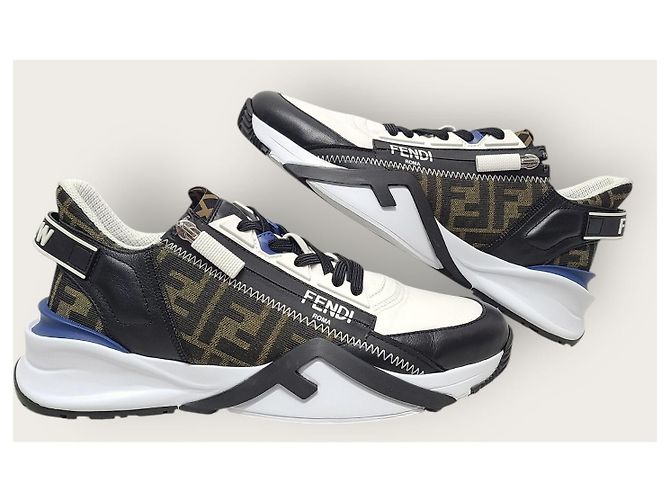 Fendi Sneakers Flow in pelle nera e jacquard FF marrone Nero - vista 5