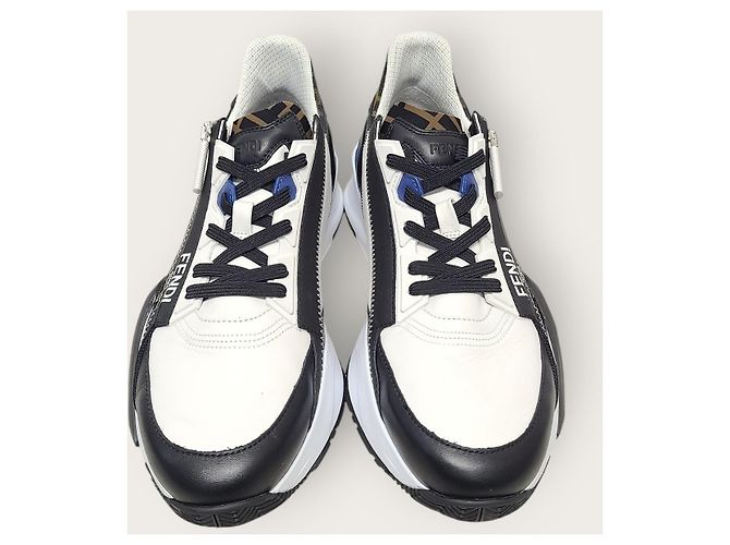 Fendi Sneakers Flow in pelle nera e jacquard FF marrone Nero - vista 6