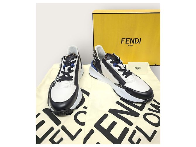 Fendi Sneakers Flow in pelle nera e jacquard FF marrone Nero - vista 8