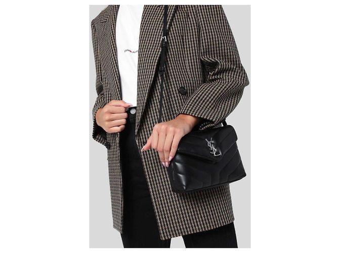 Saint Laurent Loulou Toy Schultertasche aus gestepptem Leder Schwarz/Silber - Ansicht 11