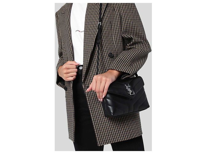 Saint Laurent Loulou Toy Schultertasche aus gestepptem Leder Schwarz/Silber - Ansicht 3