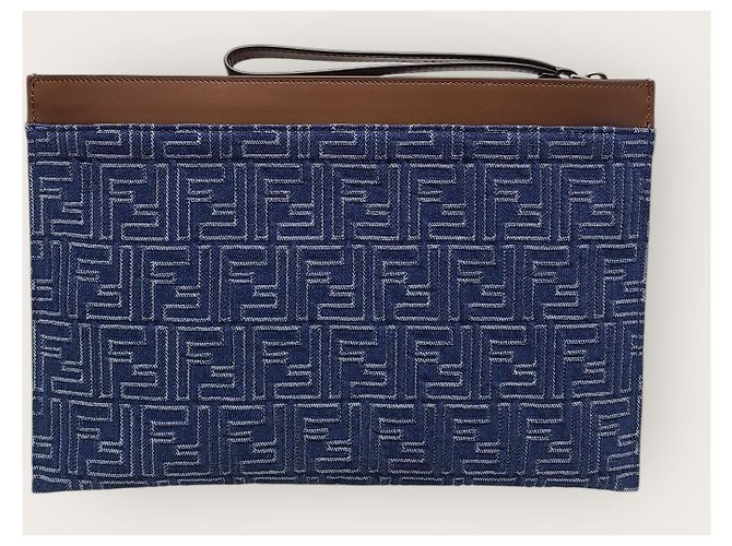 Fendi Clutch piatta in jacquard denim Medium Blu - vista 5