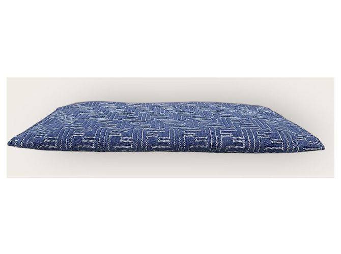 Fendi Clutch piatta in jacquard denim Medium Blu - vista 6