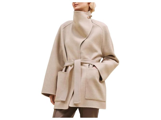 Hermès Abrigo de cachemira para mujer Beige Castaño - vista 2