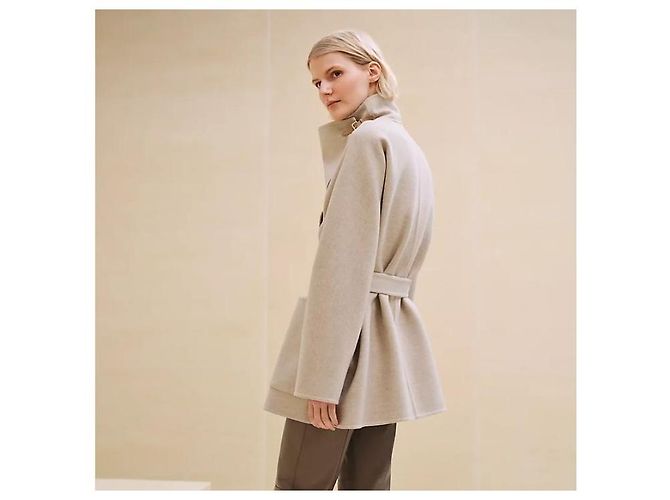 Hermès Abrigo de cachemira para mujer Beige Castaño - vista 3