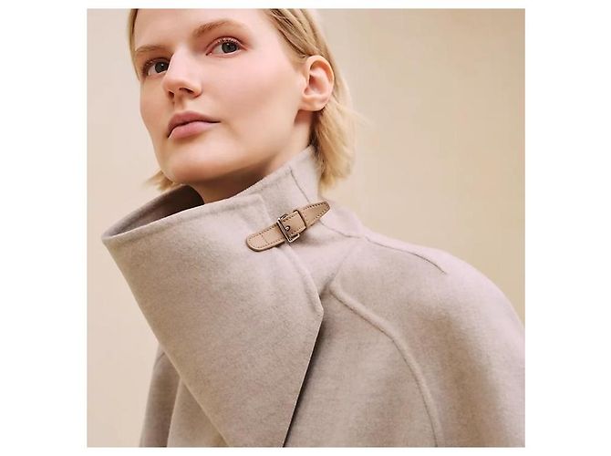 Hermès Abrigo de cachemira para mujer Beige Castaño - vista 4