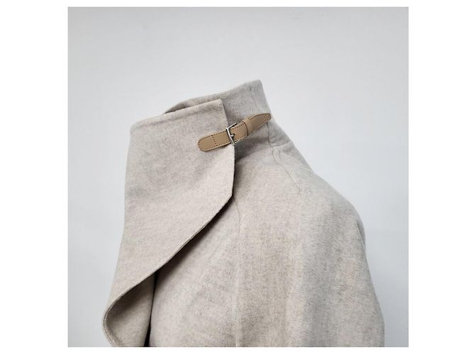 Hermès Abrigo de cachemira para mujer Beige Castaño - vista 8