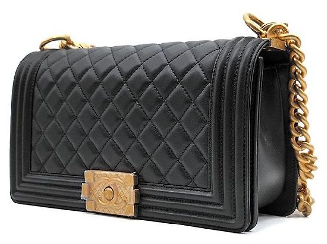 Chanel Boy Handtasche mit Tragegriff aus Lammleder Größe Medium Schwarz - Ansicht 2