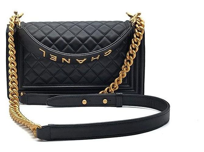 Chanel Boy Handtasche mit Tragegriff aus Lammleder Größe Medium Schwarz - Ansicht 3