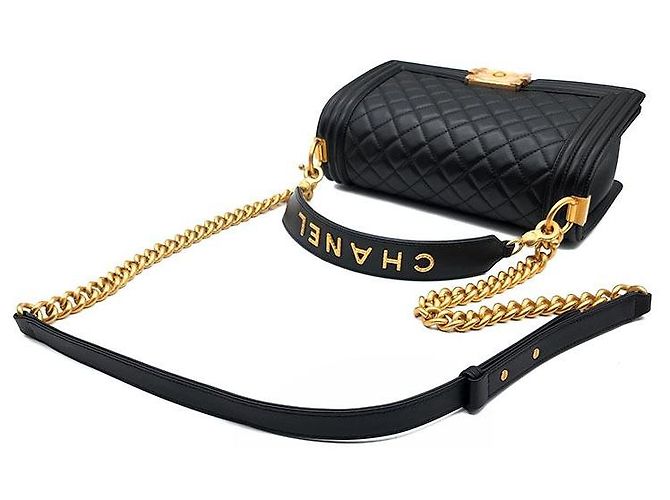 Chanel Boy Handtasche mit Tragegriff aus Lammleder Größe Medium Schwarz - Ansicht 5