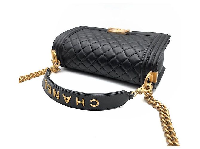 Chanel Boy Handtasche mit Tragegriff aus Lammleder Größe Medium Schwarz - Ansicht 6
