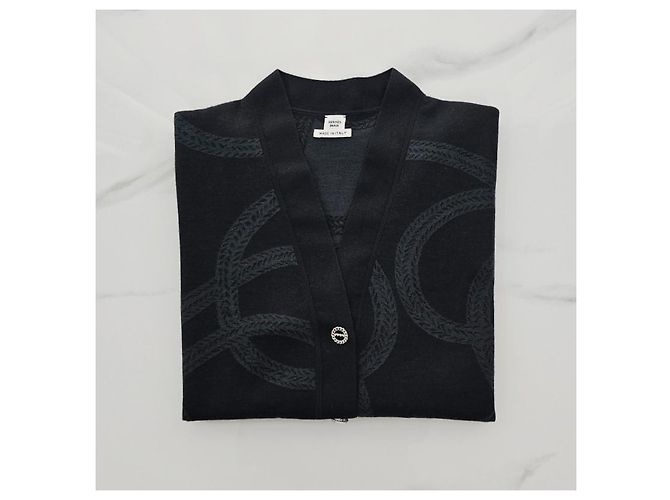 Hermès Leichter Strickstrickcardigan mit langen Ärmeln für Damen Schwarz - Ansicht 13