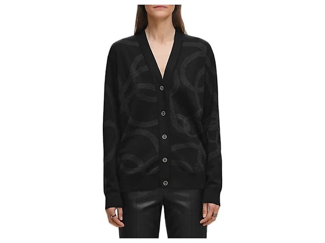 Hermès Leichter Strickstrickcardigan mit langen Ärmeln für Damen Schwarz - Ansicht 2
