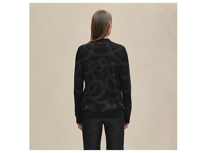 Hermès Leichter Strickstrickcardigan mit langen Ärmeln für Damen Schwarz - Ansicht 3
