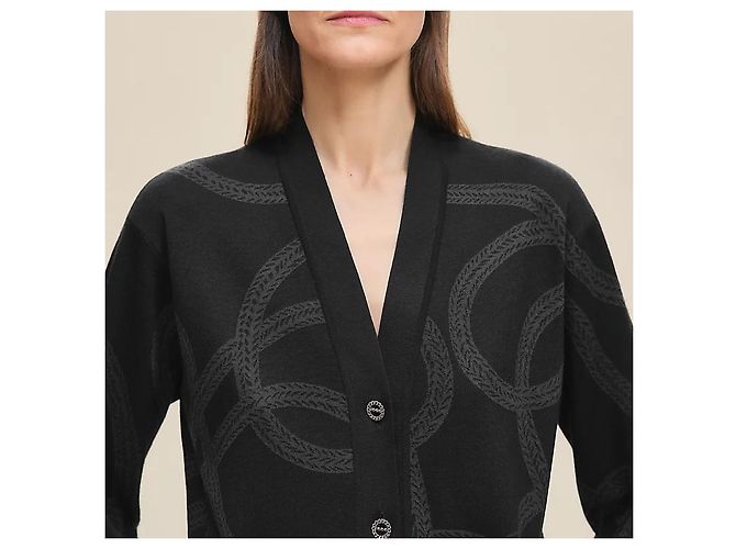 Hermès Leichter Strickstrickcardigan mit langen Ärmeln für Damen Schwarz - Ansicht 4