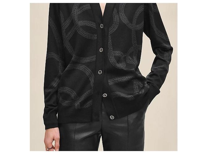 Hermès Leichter Strickstrickcardigan mit langen Ärmeln für Damen Schwarz - Ansicht 5