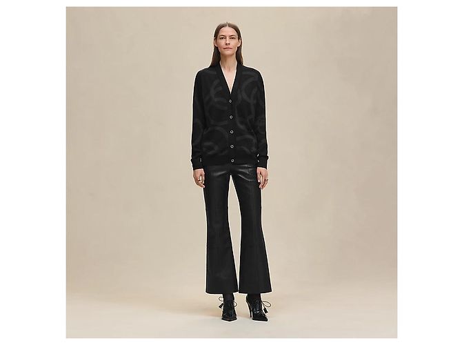 Hermès Leichter Strickstrickcardigan mit langen Ärmeln für Damen Schwarz - Ansicht 6