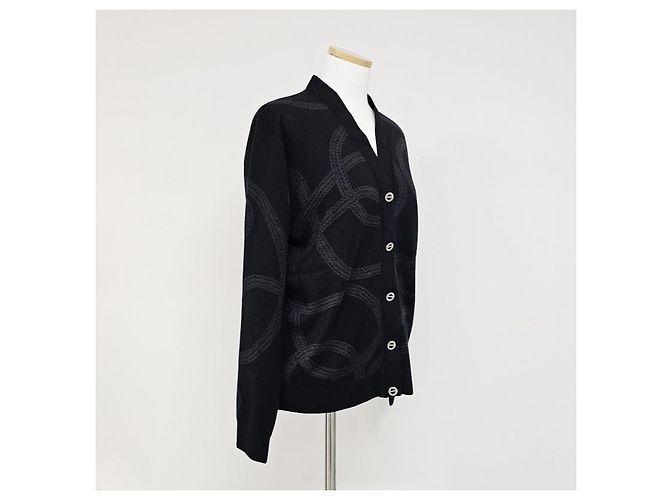 Hermès Leichter Strickstrickcardigan mit langen Ärmeln für Damen Schwarz - Ansicht 8