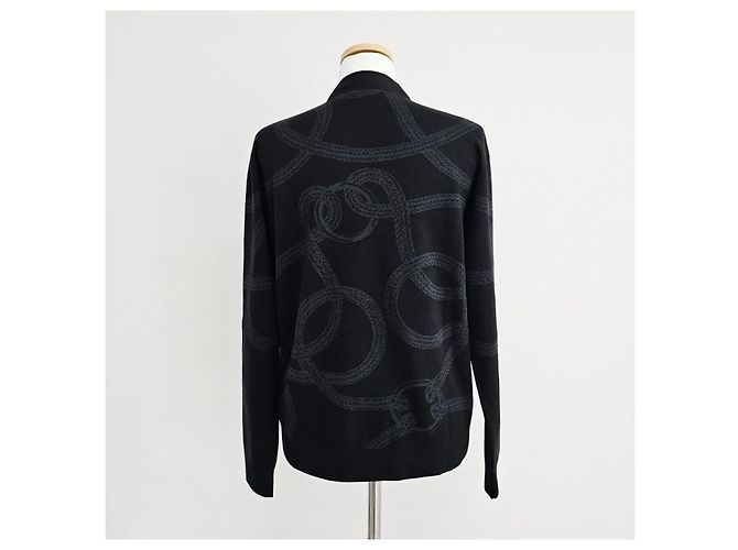 Hermès Leichter Strickstrickcardigan mit langen Ärmeln für Damen Schwarz - Ansicht 9
