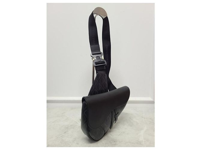 Dior Borsa Saddle in tela con diamanti CD nera Nero - vista 2