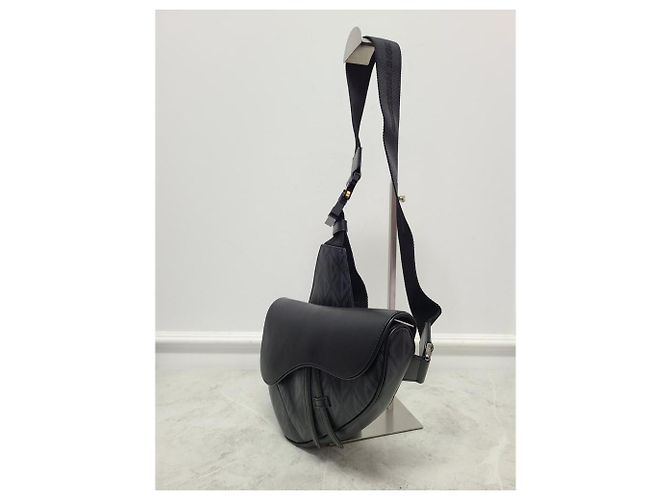 Dior Borsa Saddle in tela con diamanti CD nera Nero - vista 3