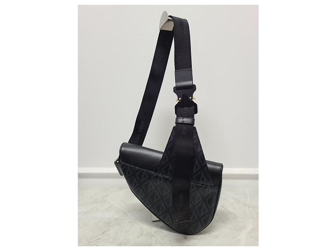Dior Borsa Saddle in tela con diamanti CD nera Nero - vista 5