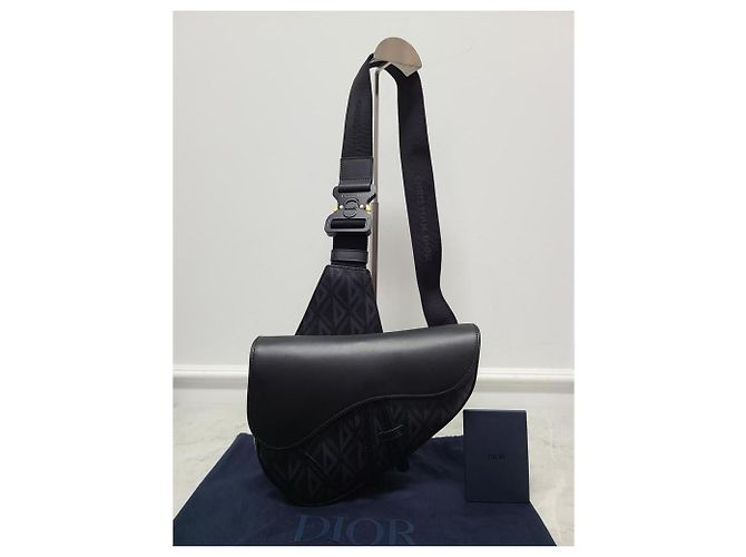 Dior Borsa Saddle in tela con diamanti CD nera Nero - vista 7
