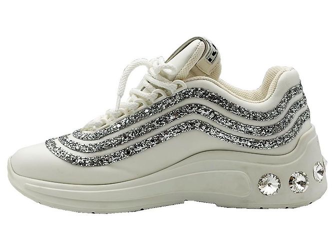 Miu Miu Sneakers in pelle bianca e cristalli Bianco - vista 6