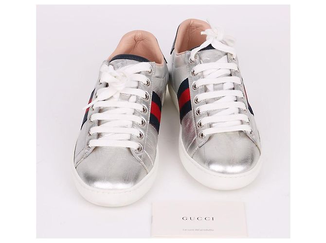 Gucci Baskets Three Stripes Argent Métallique Argenté - vue 10