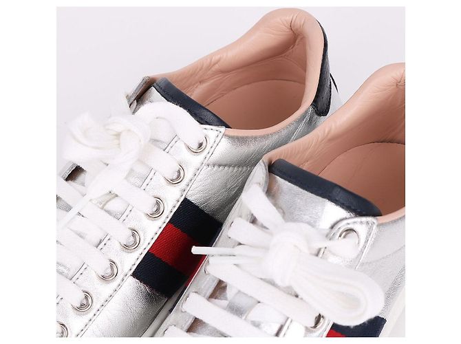 Gucci Baskets Three Stripes Argent Métallique Argenté - vue 2