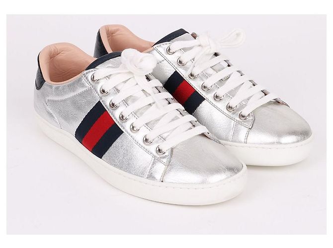 Gucci Baskets Three Stripes Argent Métallique Argenté - vue 4