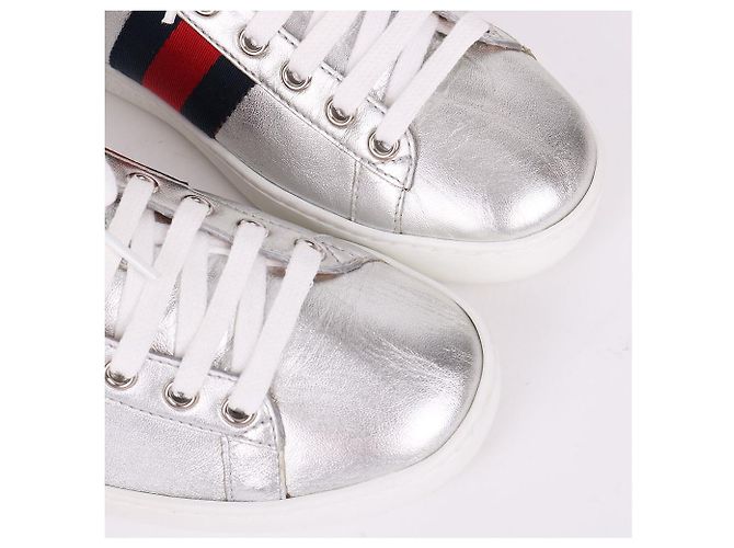 Gucci Baskets Three Stripes Argent Métallique Argenté - vue 5