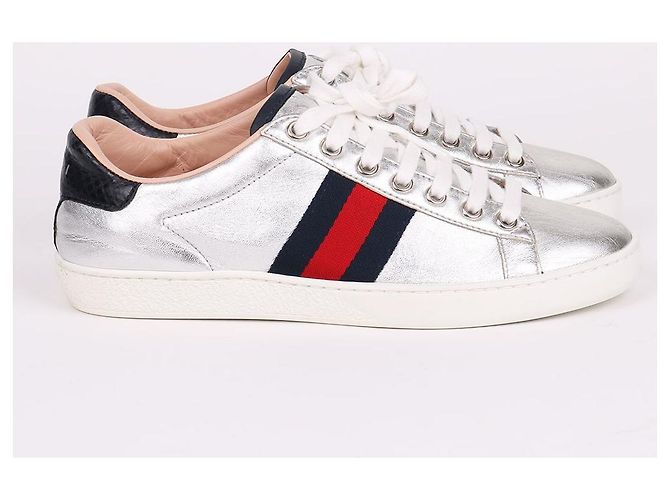 Gucci Baskets Three Stripes Argent Métallique Argenté - vue 6