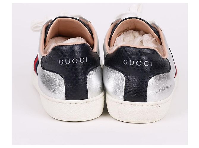 Gucci Baskets Three Stripes Argent Métallique Argenté - vue 7