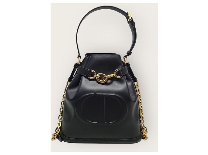 Dior Borsa bucket media in pelle con logo CD in rilievo nero - vista 2