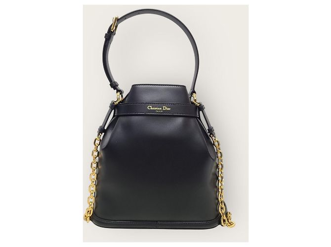 Dior Borsa bucket media in pelle con logo CD in rilievo nero - vista 6